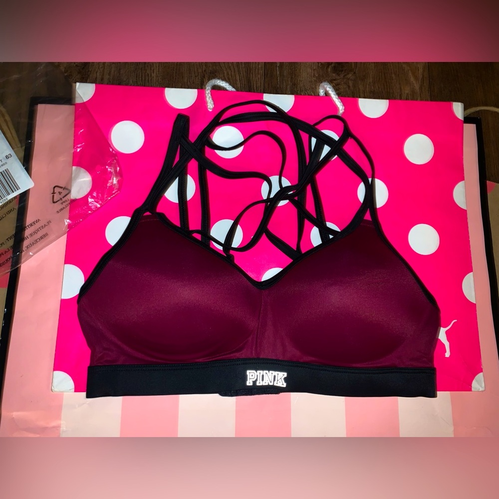 NIP VS PINK SIZE SMALL MAROON STRAPPY ULTIMATE PUSH-UP BRA.
